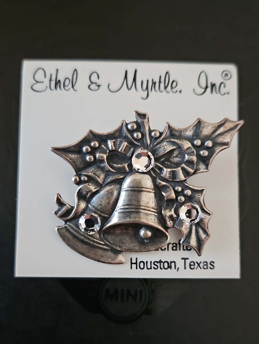 Ethel & Myrtle Silver-Tone Holiday Bell Brooch with Rhinestones